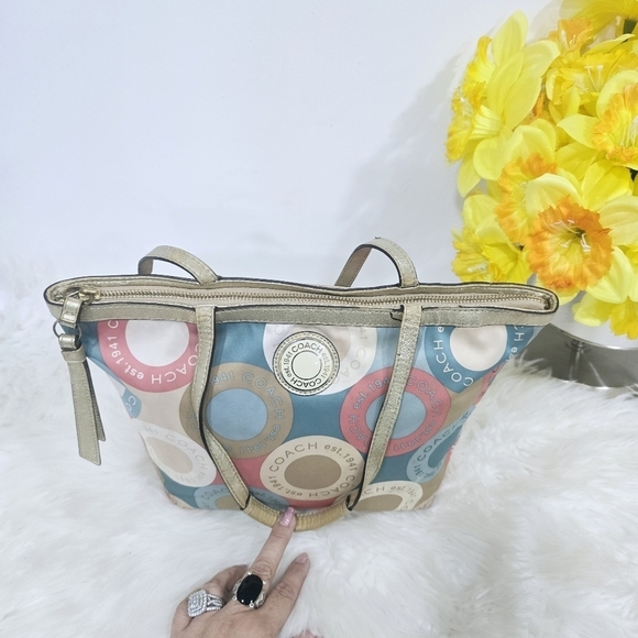 Coach Soho Sateen multicolor Purse Shoulder Hand Bag Polka Dot Logo - Picture 15 of 16